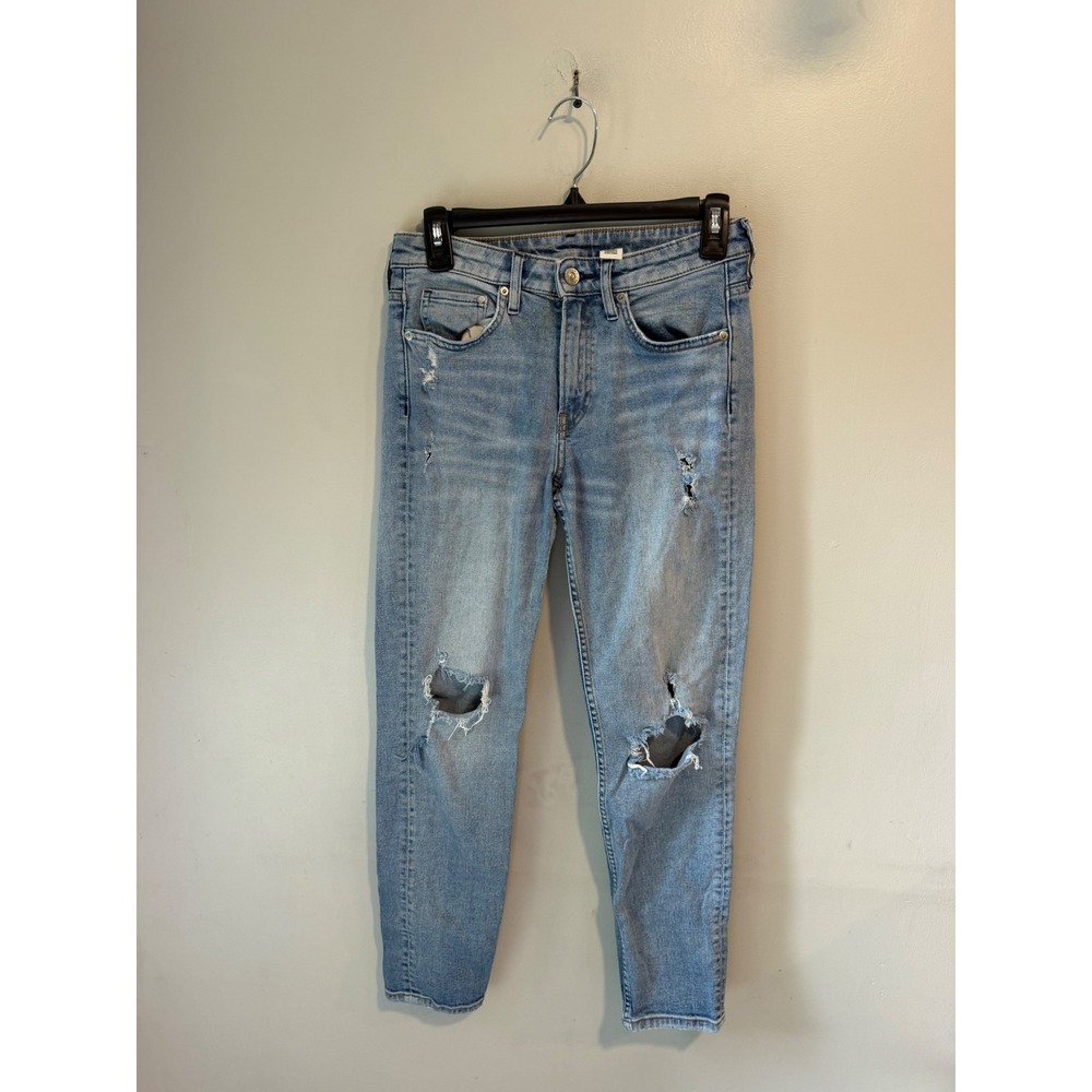 &Denim Girlfriend Fit Jeans 26 Light Wash Distressed Ripped Blue Womens